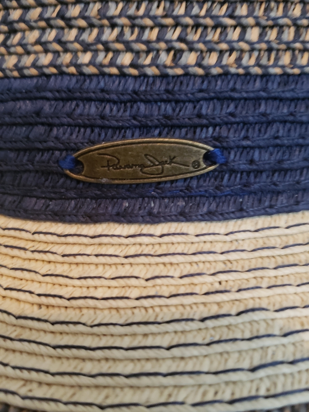 Panama Jacks Women's Stripped Straw Sun Hat Wide Brim Navy Tan One Size - Picture 4 of 7